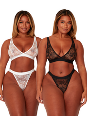 Millie-Mae Twin Pack Triangle Bralettes & Thong Set : Black & Ice White