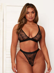 Millie-Mae Twin Pack Triangle Bralettes & Thong Set : Black & Very Cherry