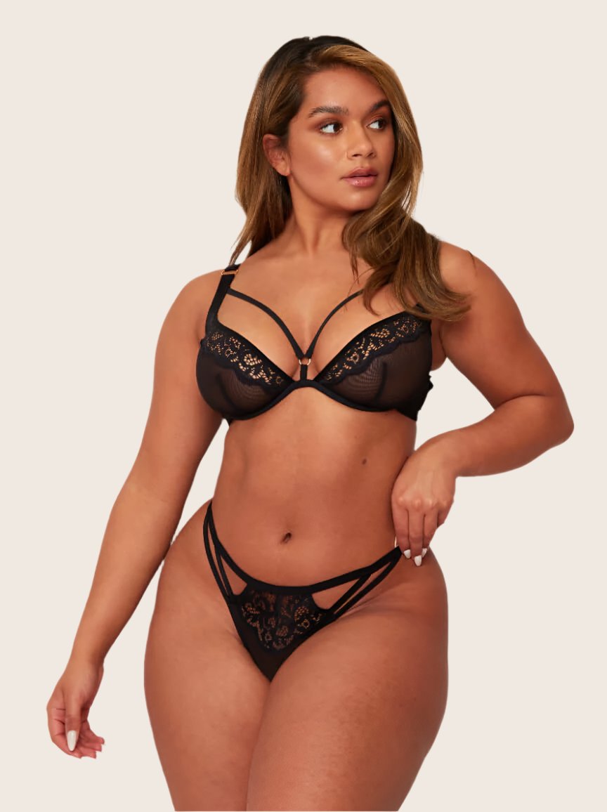 Areilla wired bra in midnight black sexy caged neckline detail