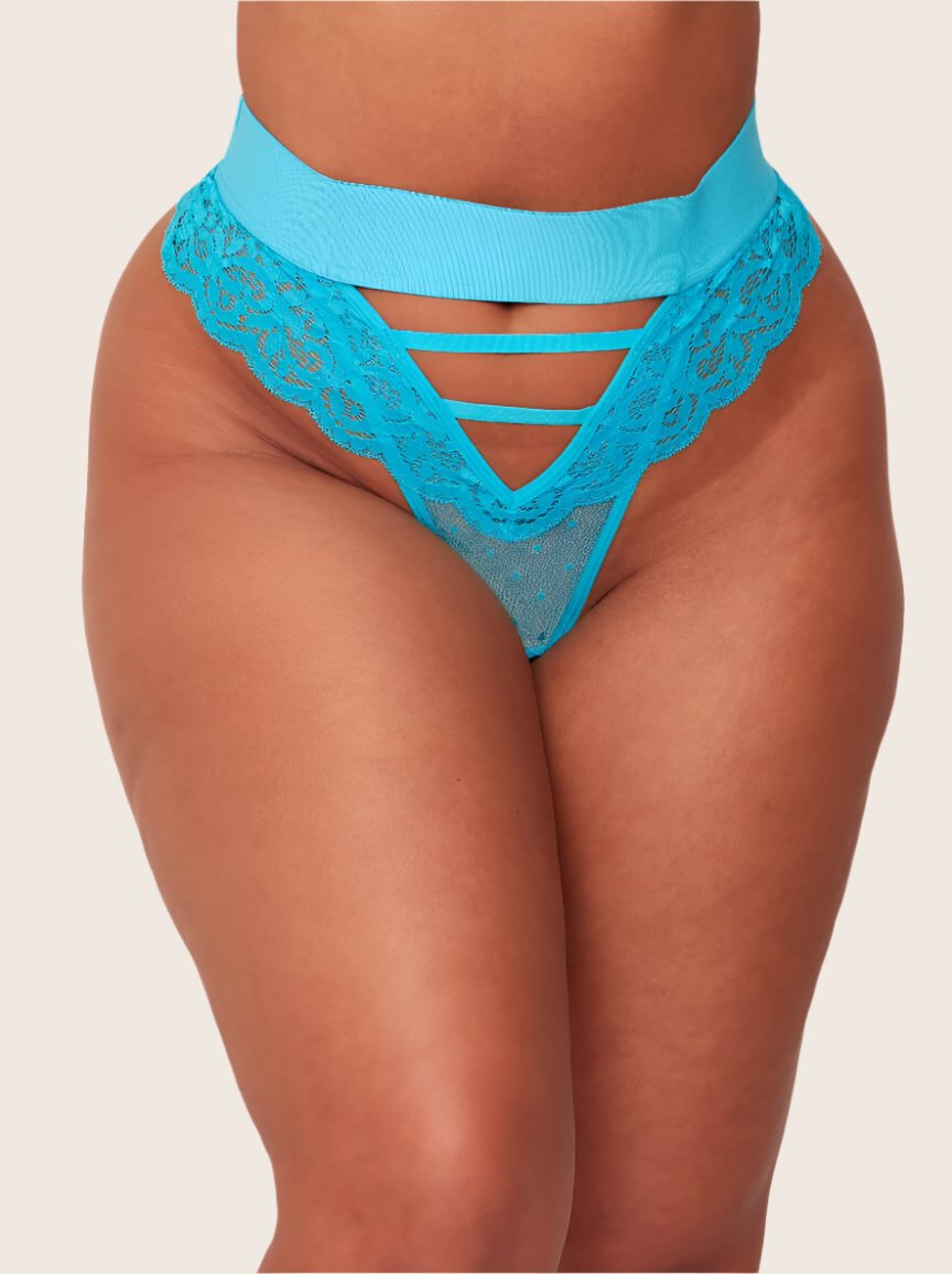 Amber high waist thong caged detail on the front in bluebird blue