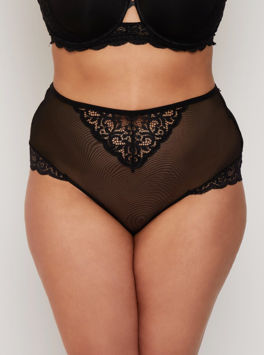 Bellatrix midnight black brief front lace panel