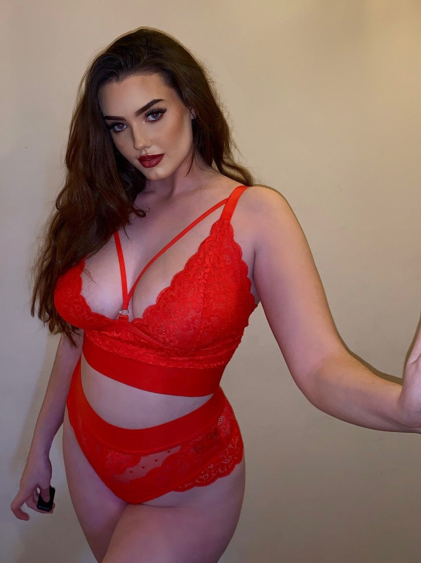 Gia fiery red bralette with front caging